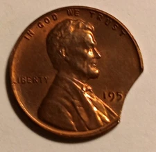 1959 Linclon Cent Clipped At 5 O'Clock Error Lincoln Memorial Cent