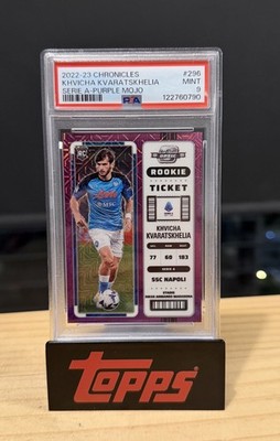 Khvicha Kvaratskhelia 2022-23 Panini Chronicles Rookie Ticket Purple Mojo PSA 9