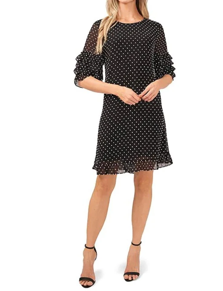 CeCe Short Ruffle Tiered Sleeve Clip Dot Flounce Hem Shift Dress Size 10 1438 - Image 2 of 3