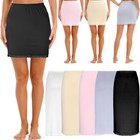 Women Elastic Waist Half Slip Underskirt Short Mini Skirt_Slit Lace Trim AU