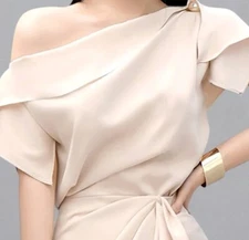 Elegant Silk Dress for Women-Two Piece Set Apricot