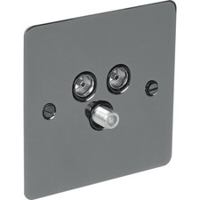 Image of Flat Plate Black Nickel TV / Satellite Socket Outlet Satellite/TV/FM (584)  