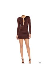 Nookie Clique Cut-Out Ruched Cocktail Event Mini Dress with Diamantes - Brown