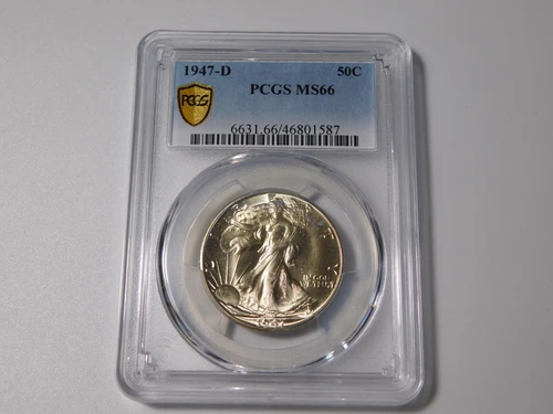 1947-D  WALKING LIBERTY SILVER COIN HALF DOLLAR GOLD SHIELD PCGS GRADED MS66