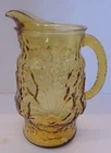 Vintage Mid Century Anchor Hocking Amber Gold Daisy Rain Flower Pitcher 10" Tall