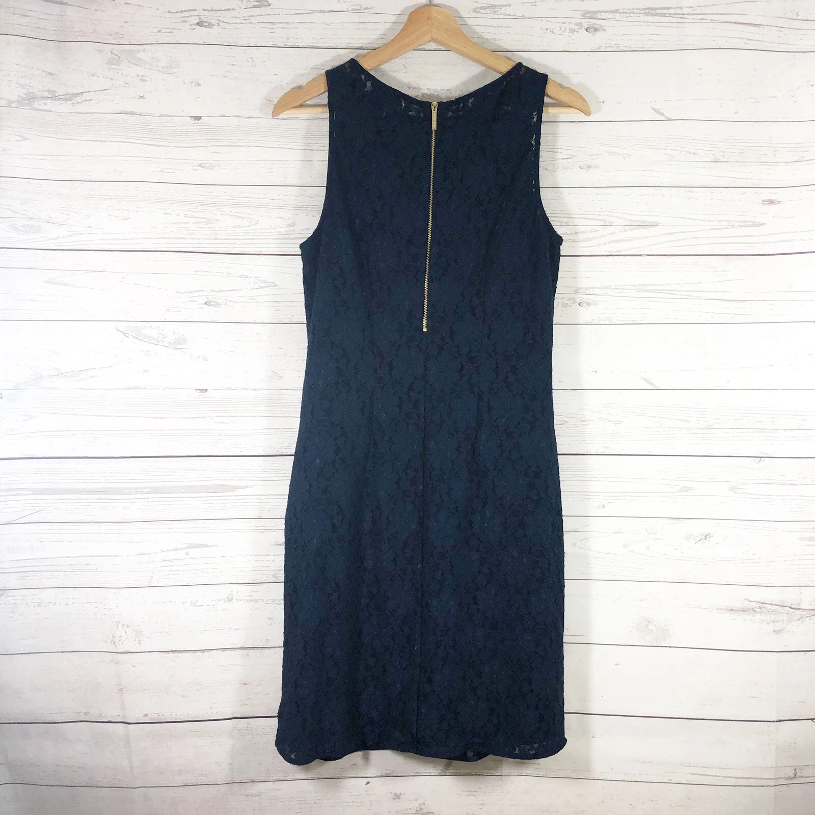 Abito tubino Michael Kors pizzo floreale senza maniche blu navy taglia 8 nuovo senza etichette