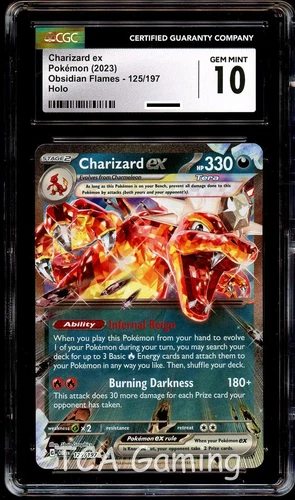 CGC 10 GEM MINT Charizard Ex 125/197 HOLO RARE Obsidian Flames Pokemon Card