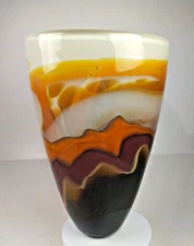 Stunningly Beautiful Signed Jim & Connie Grant 1982 Art Glass Vase Vintage 9"