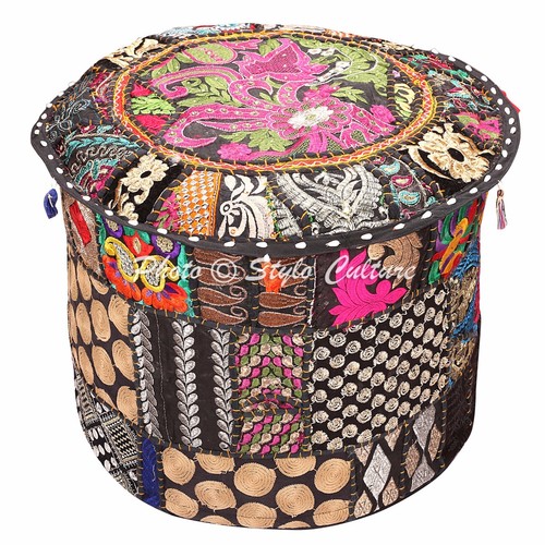 Vintage Pouf Ottoman Round Indian Ottoman Cover Poof Pouffe Foot Stool Ethnic - Picture 36 of 64