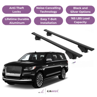 ERKUL Roof Rack Crossbars for Lincoln Navigator 2018-2024 for Raised Rails-Black