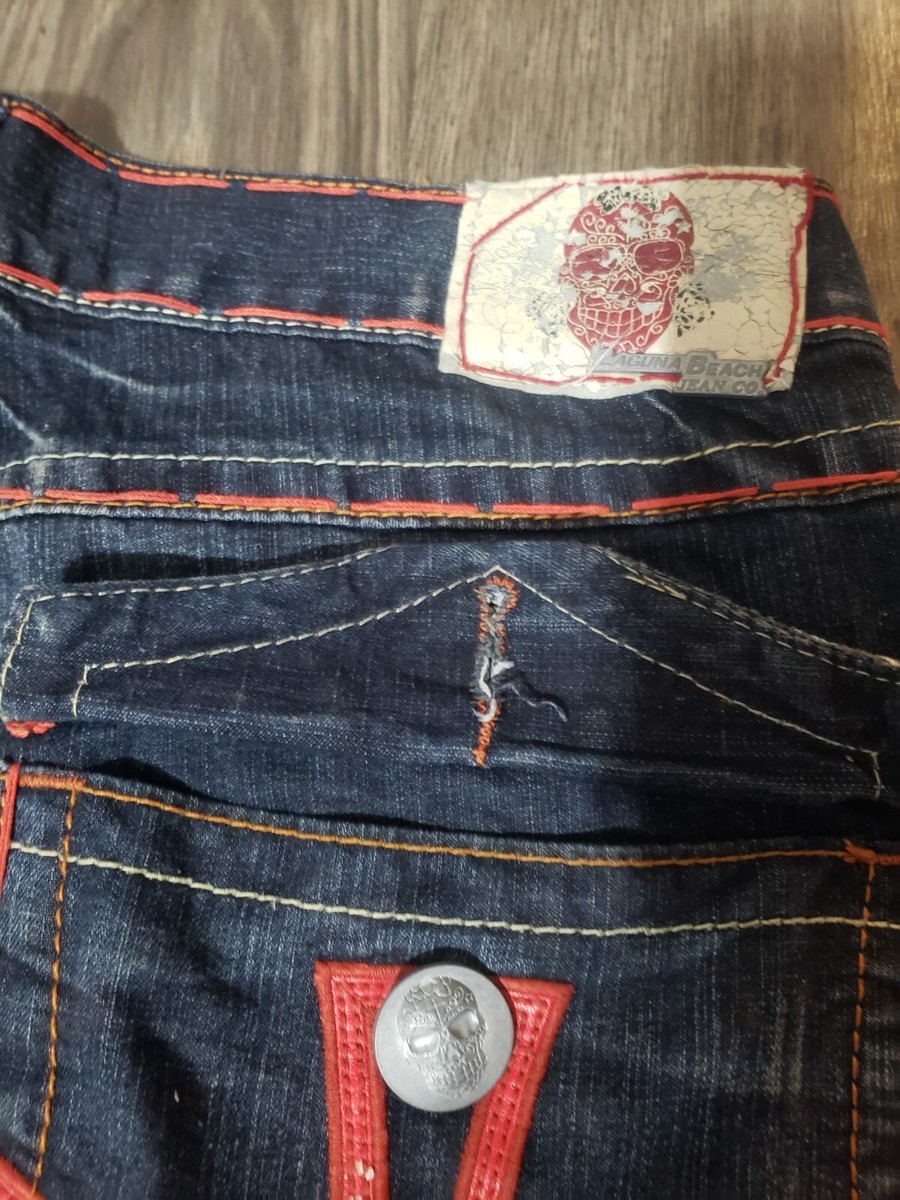 Vintage Laguna Beach Jeans Red Skull Big Red Stiching