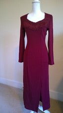 Vintage 90s Burgundy Long Dress Juniors Long Sleeve Fringe Bust Size Small