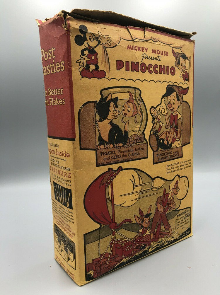 c 1940 PINOCCHIO Cereal Box POST TOASTIES Corn Flakes WDP DISNEY