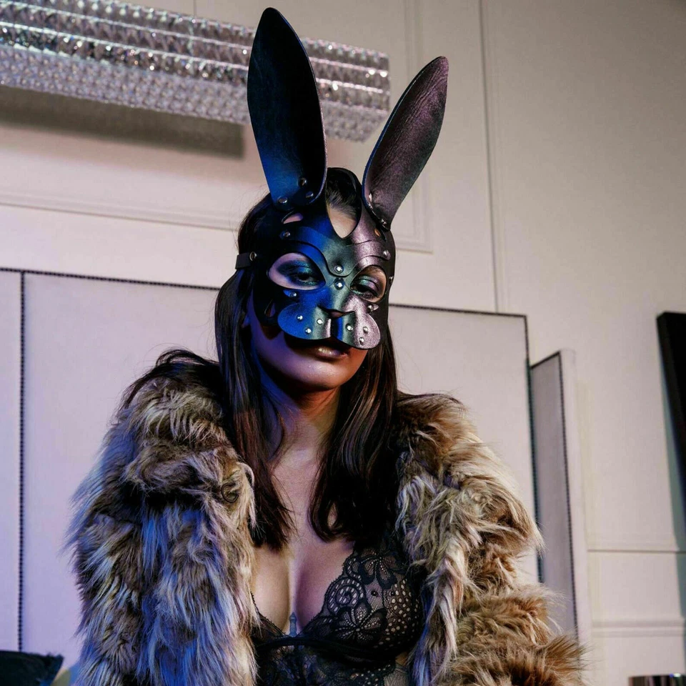 Women fetish PU leather half face mask headgear Nightclub Costumes party Cosplay - Image 3 of 4