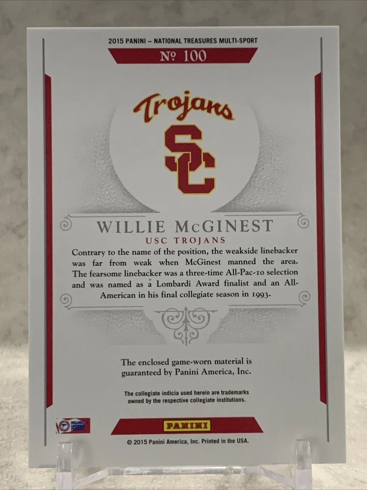 2015 National Treasures - Materials #100 Willie McGinest 8/49 USC Trojans - Image 2 of 2