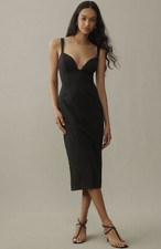 Anthropologie BHLDN  Sage Sweetheart Stretch Crepe Midi Dress BLACK ONYX Size S