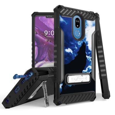 For LG Stylo 5 / 5+  Tri Shield Armor Kickstand Hybrid Case Blue Wolf Howl