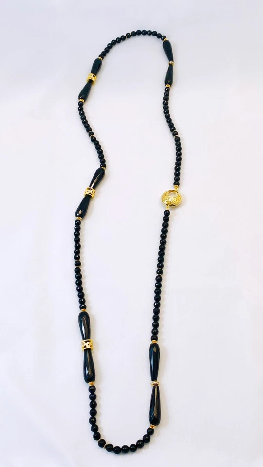 Collana Lunga Onice Nero e Argento 925 – Gioiello Artigianale Unico con Zirconi - Immagine 4 di 4