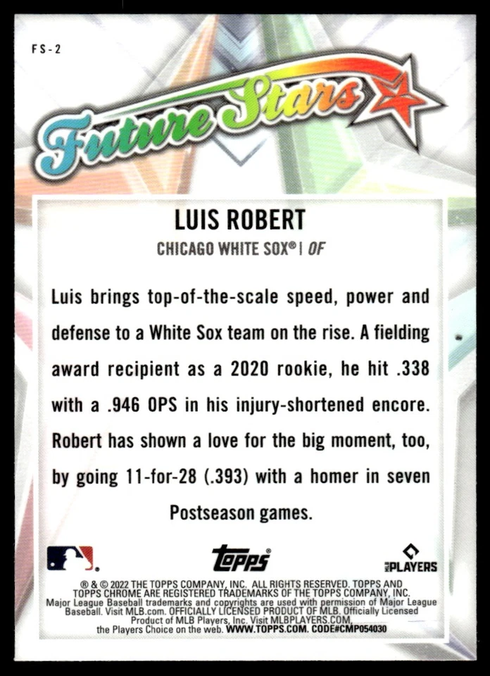 2022 Topps Chrome Future Stars Luis Robert Chicago White Sox #FS-2 - Image 2 of 2