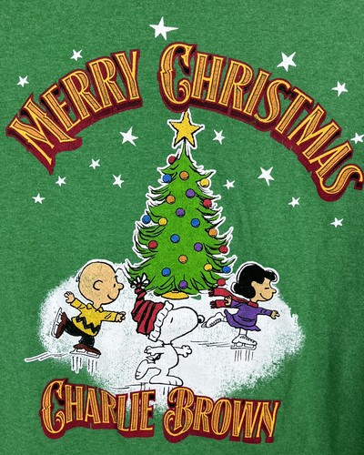Peanuts MERRY CHRISTMAS CHARLIE BROWN Holiday Print Tee Lucy Snoopy Adult Large - Picture 2 of 4