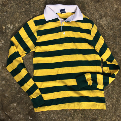 Vintage Wonder Knit 60s 70s Rugby Polo Sirf Stripe Yellow Green