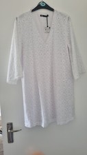 BNWT Zara WHITE COTTON Mix CUTWORK BRODERIE ANGLAISE SUMMER DRESS Tunic M MEDIUM