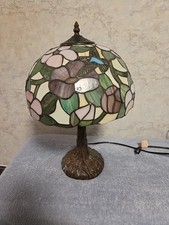 Vintage Tiffany-Style Stained Glass Table Lamp With Hummingbird And Floral...