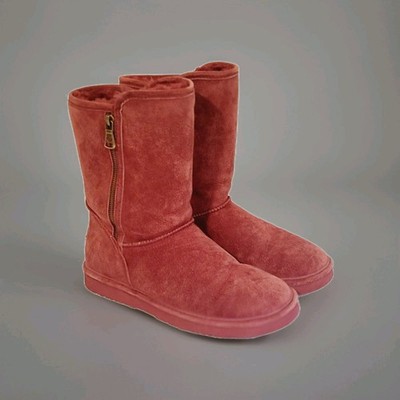 Womens LAMO MU1747 Burgundy Red Suede Mid Calf Faux Fur Zipper Winter Boots 9