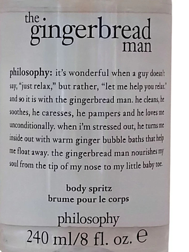 Philosophy THE GINGERBREAD MAN Para Hombre Body Spritz 8 fl oz Cálido Picante SIN PULVERIZADOR Foto 3 de 4
