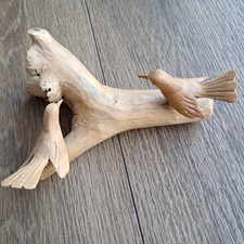 Exquisite Vtg Handmade Wooden Bird Sculpture Two Birds Branch Natural Wood Art