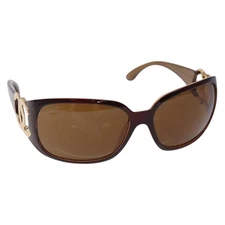 CHANEL Sunglasses Plastic Brown Gold CC Auth yk18746