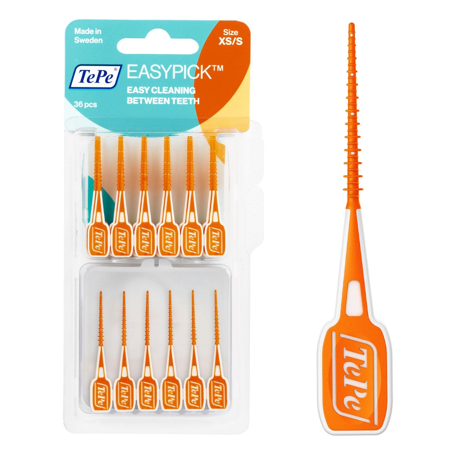 EasyPick Toothpicks, Orange, ISO XS-S, 36pcs, Plaque Remover, Travel case Includ