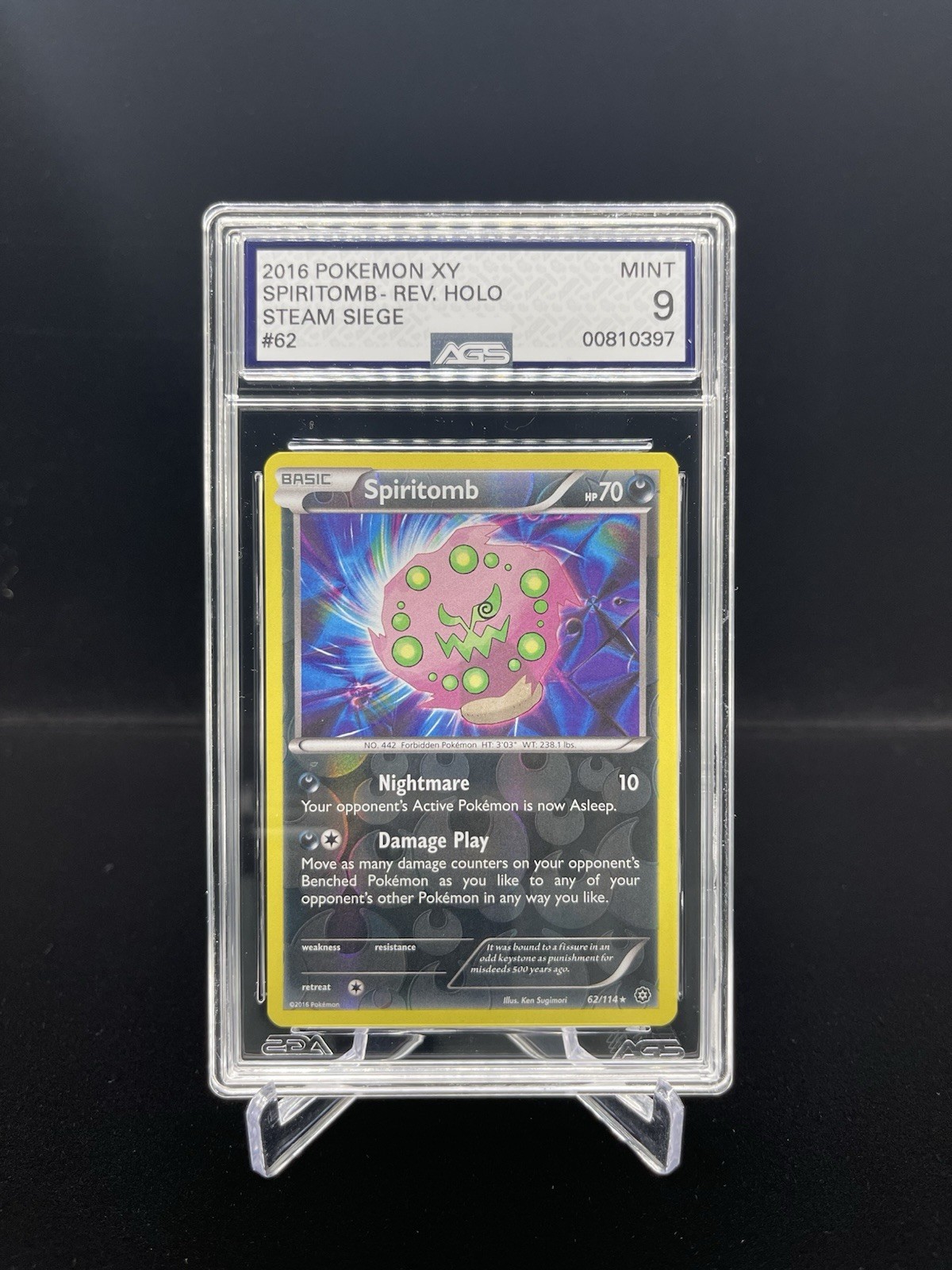 Pokemon Spiritomb XY Steam Siege Reverse Holo #62 Rare AGS 9