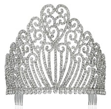 Janefashions 5.25" h Clear White Austrian Crystal Rhinestone Tiara With Hair