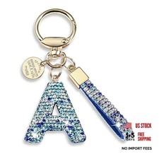 Pink Blue White Initial Letter Keychain Gift for Women Girls Bling A-blue