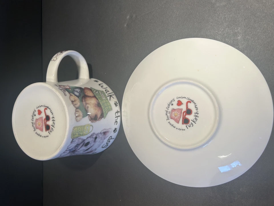 PLATILLO TAZA DESAYUNO PASEO PERRO, porcelana de hueso fino, hecho en Inglaterra por ROY KIRKHAM Foto 3 de 4