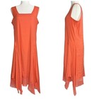 For Cynthia M Linen Dress Lagenlook Pockets Asymmetrical Mesh Hem Square Neck