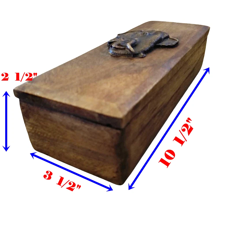 Handmade Thai Vintage Rustic Teak Wood Box With Resin Elephants Head Home Decor - Image 2 of 4