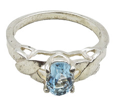 925 Sterling Silver Vintage Prong Set Blue Topaz Shiny Band Ring Sz 8 RG19015