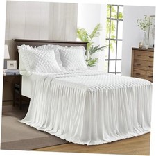 Ruffle Skirt Bedspread Set - 30" Long Drop - Vintage Chic Ruffled Queen White