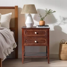 End Table Nightstand Bedside Square with Roller Drawer Glides in Wood Espresso