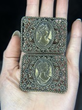 Vintage Gold Tone Tiptoe Filigree Cameo Silhouette Shoes Clip Victorian Style