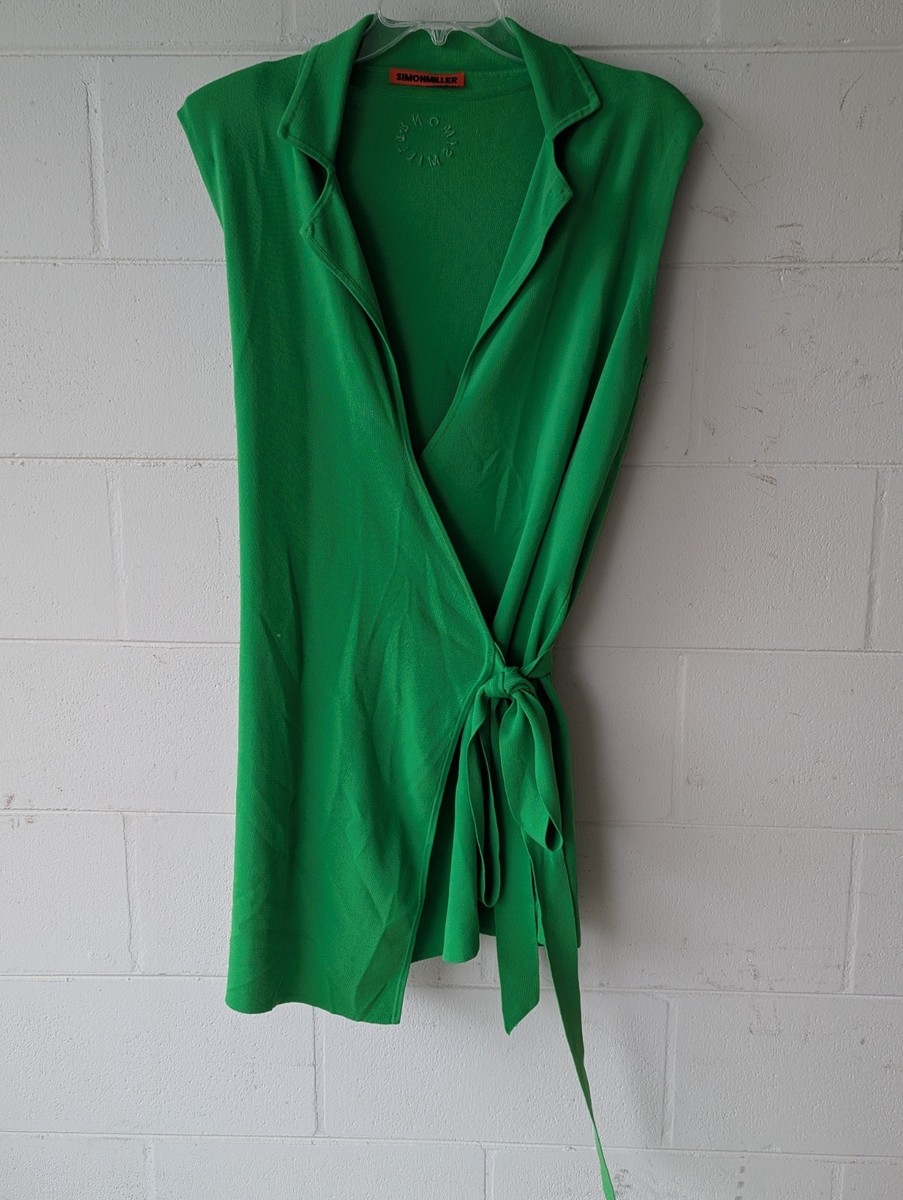 Simon Miller Knit Mini Women Sleeveless Wrap Dress Gummy Green | eBay