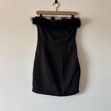 NWT PrettyLittleThing Strapless Feather Detail Mini Dress Black Size 8 Occasion