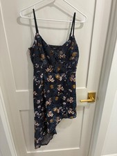 Lulus Women's Evenings With You Dark Teal Floral Velvet Asymmetrical Dress M