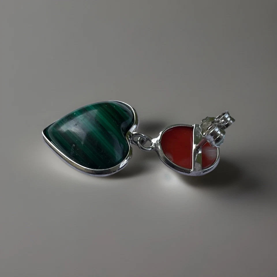 Orecchini Malachite E Corallo In Argento - Immagine 3 di 4
