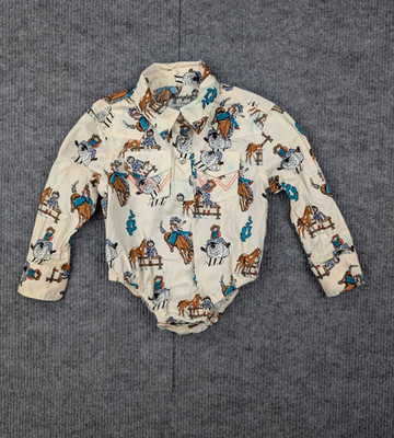 Wrangler Pearl Snap One Piece Baby 3-6M Western Rodeo Cowboy Yoke Cowgirl Shirt