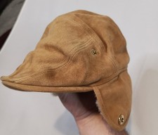 UGG Suede Driving Hat With Snap Up Shearling Sheeps Wool Neck Flap