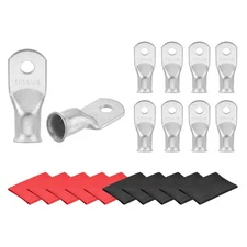 10 Pcs Battery Cable Ends 1/0 AWG 1/4 Inch Tubular Ring Terminals, Silver