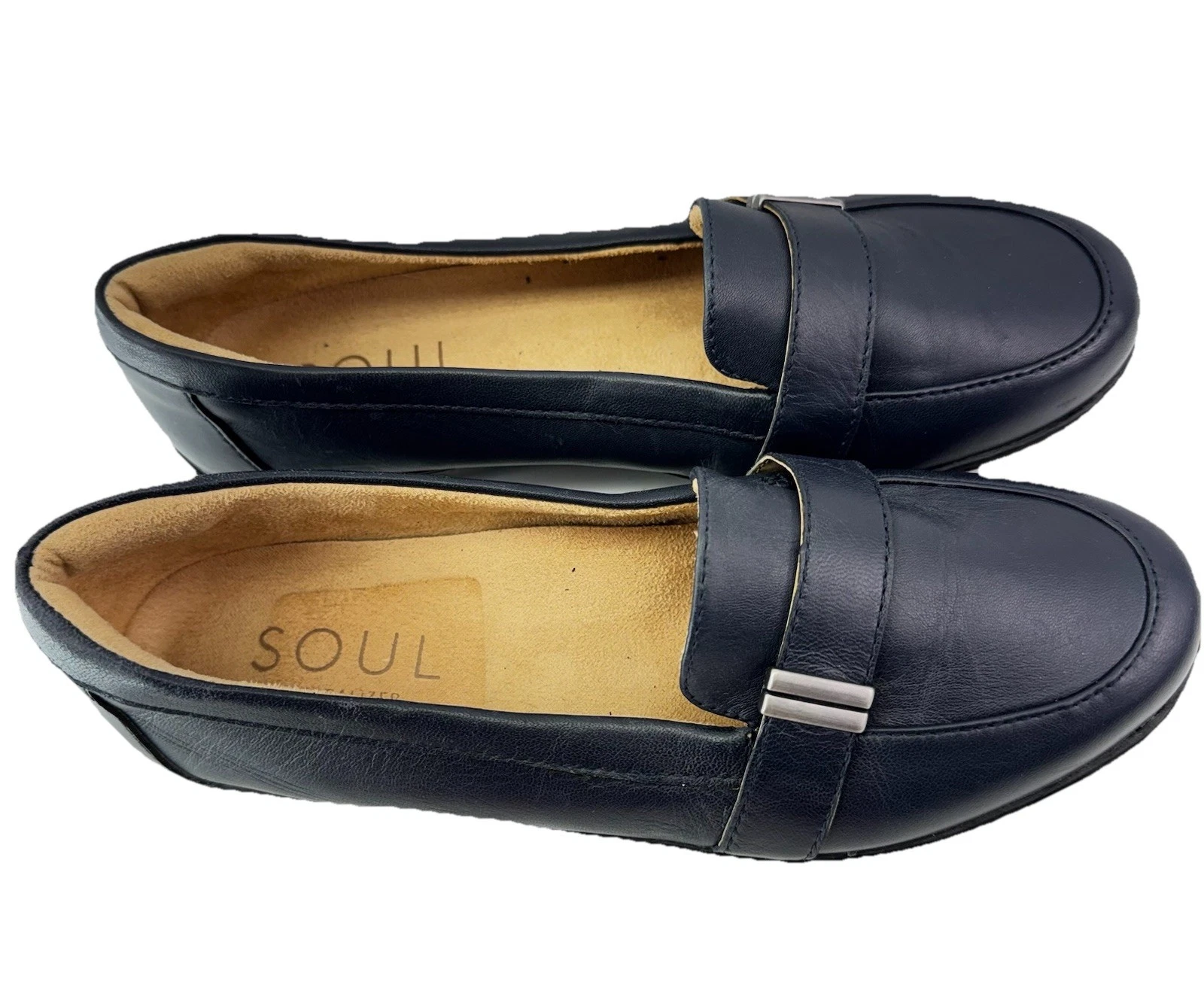 SOUL Naturalizer Navy Leather Loafers Womens 8W Wide Comfort Slip On Shoes